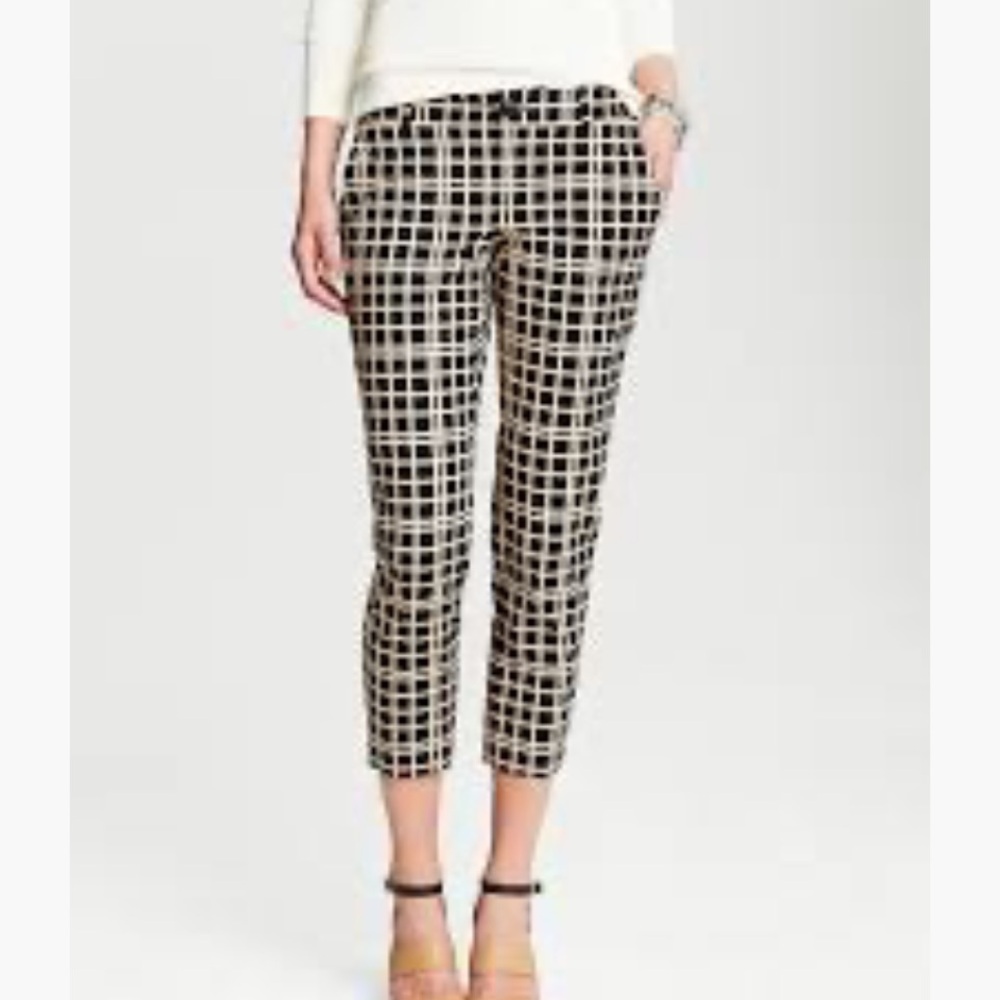 BANANA REPUBLIC Black and Tan Hampton Fit Grid Pattern Crop Pants Size 8 NWOT